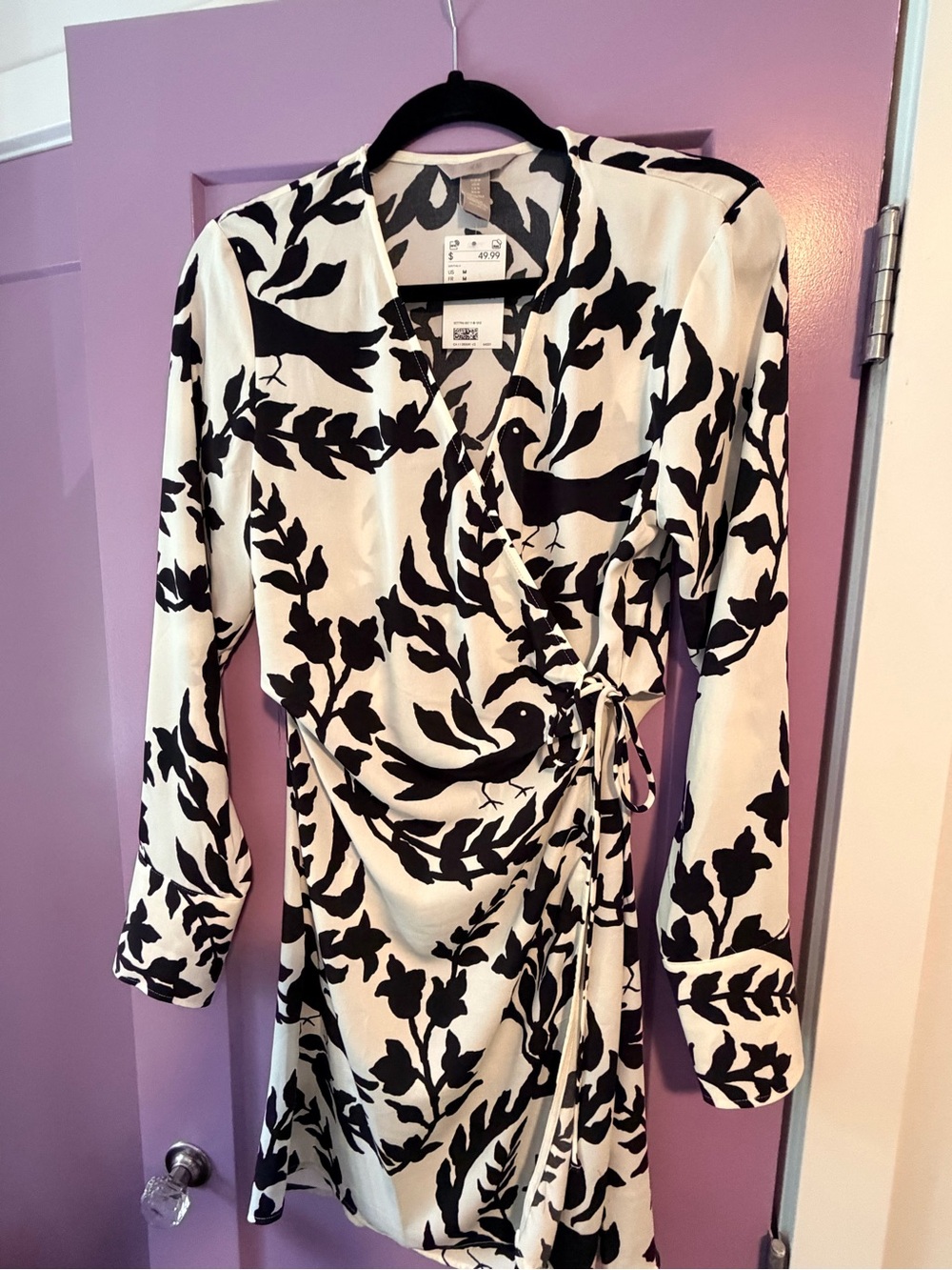 H&M Black and White Long Sleeve Wrap Dress
